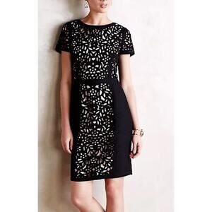 Maeve Modern Laser Cut Basalt Sheath Dress 0 Black Cocktail Mother of Bride